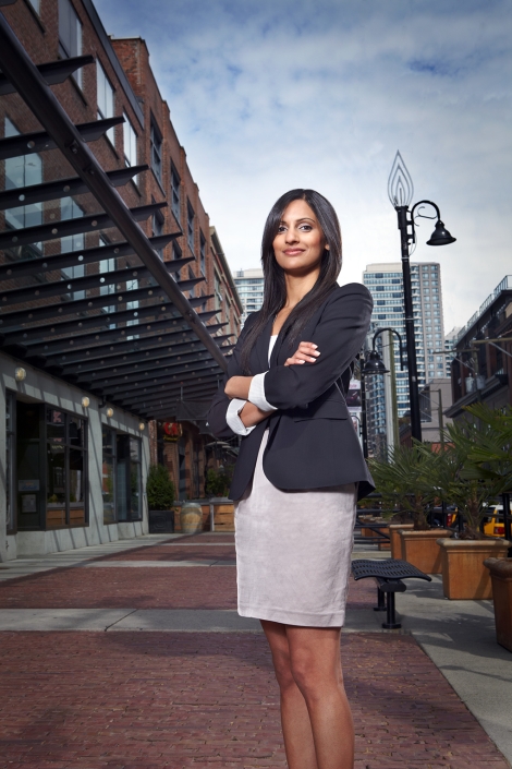 Corporate Business woman Portrait in on street in Vancouver for Certified Management Accountants advertising campaign - copyright Harry Gils